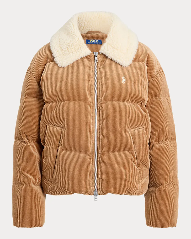 Ralph Lauren Daunen-Pufferjacke aus Kordsamt Tan