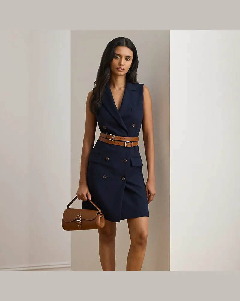 Ralph Lauren Zweireihiges, ärmelloses Crêpe-Kleid Blue