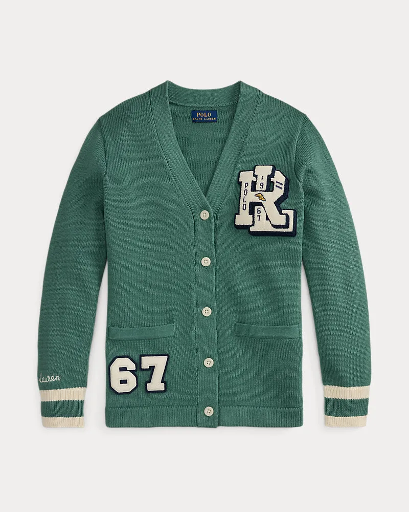 Ralph Lauren Baumwollstrickjacke im College-Stil Green