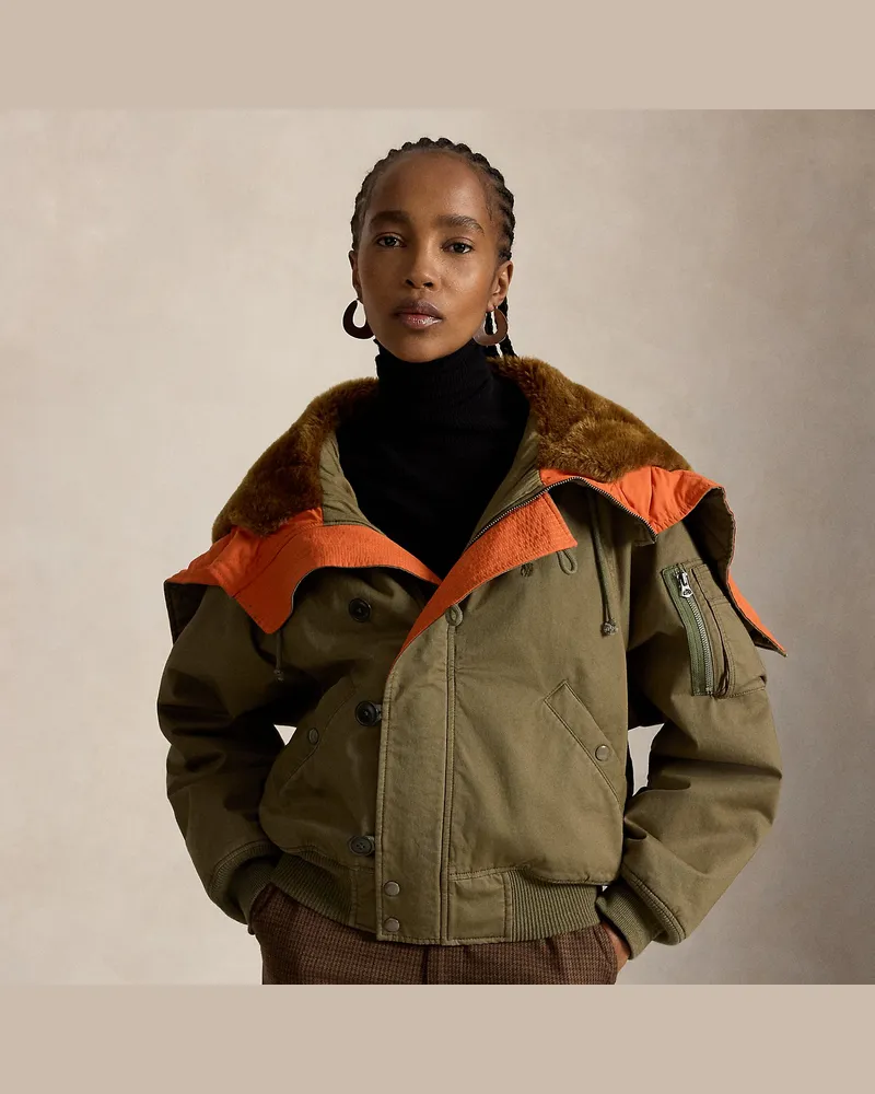 Ralph Lauren Fliegerjacke mit Lammfell-Kapuze Green