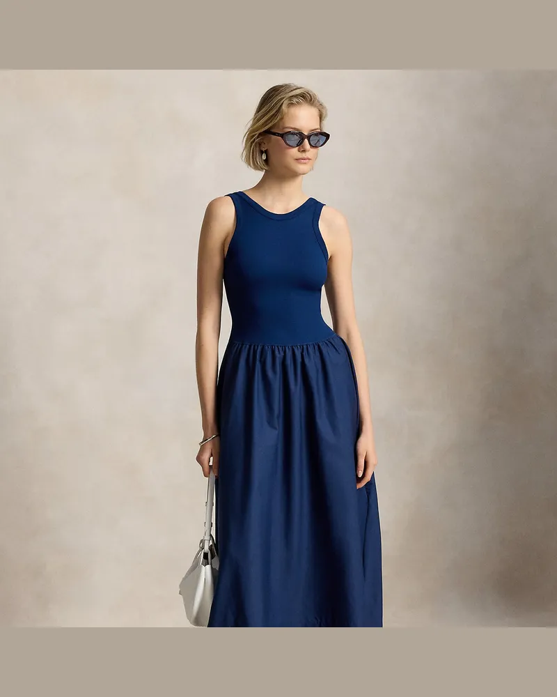 Ralph Lauren Ärmelloses Kleid mit Ponté-Oberteil Blue