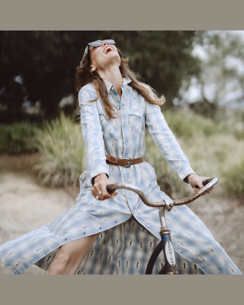 Ralph Lauren Kariertes Western-Hemdkleid aus Ratière Blue