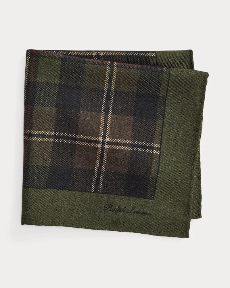 Ralph Lauren Kariertes Kaschmir-Seiden-Einstecktuch Green