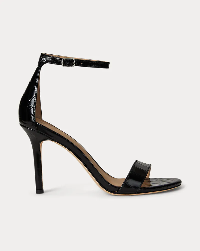 Ralph Lauren Ledersandale Allie mit Krokoprägung Black