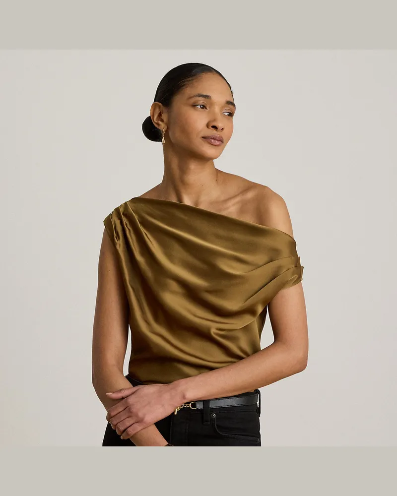 Ralph Lauren Schulterfreie Bluse aus Satin-Charmeuse Brown