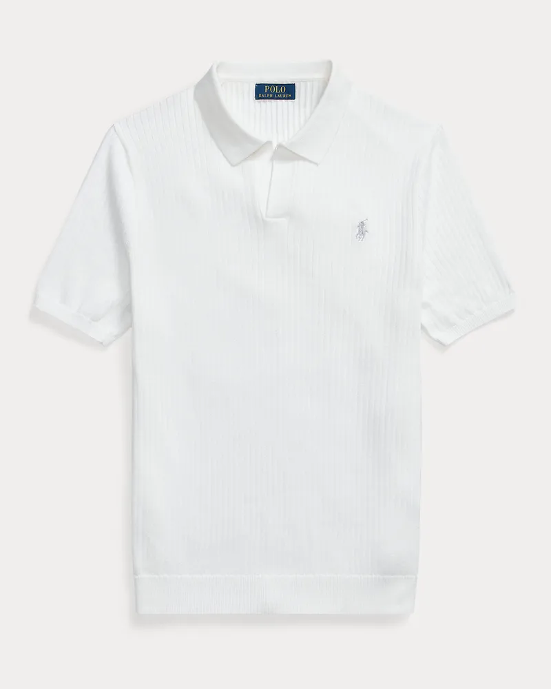 Ralph Lauren Rippenstrickpullover mit Johnny-Kragen White