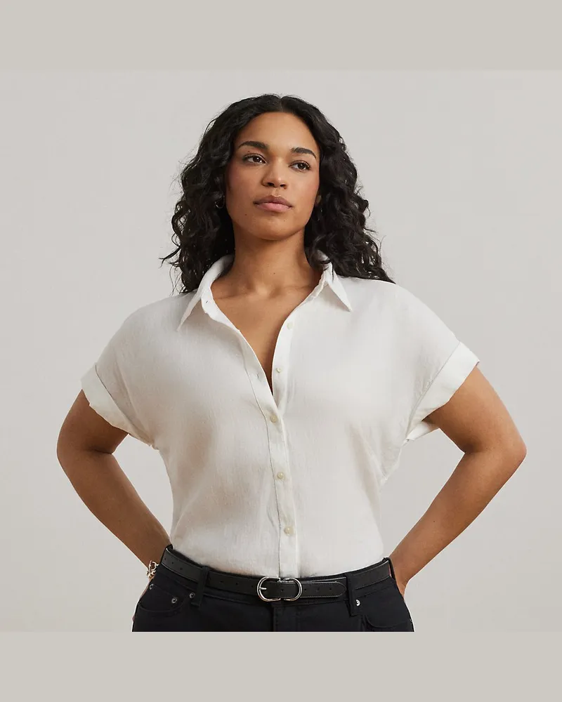 Ralph Lauren Plus Größen - Relaxed-Fit Kurzarmhemd aus Leinen White