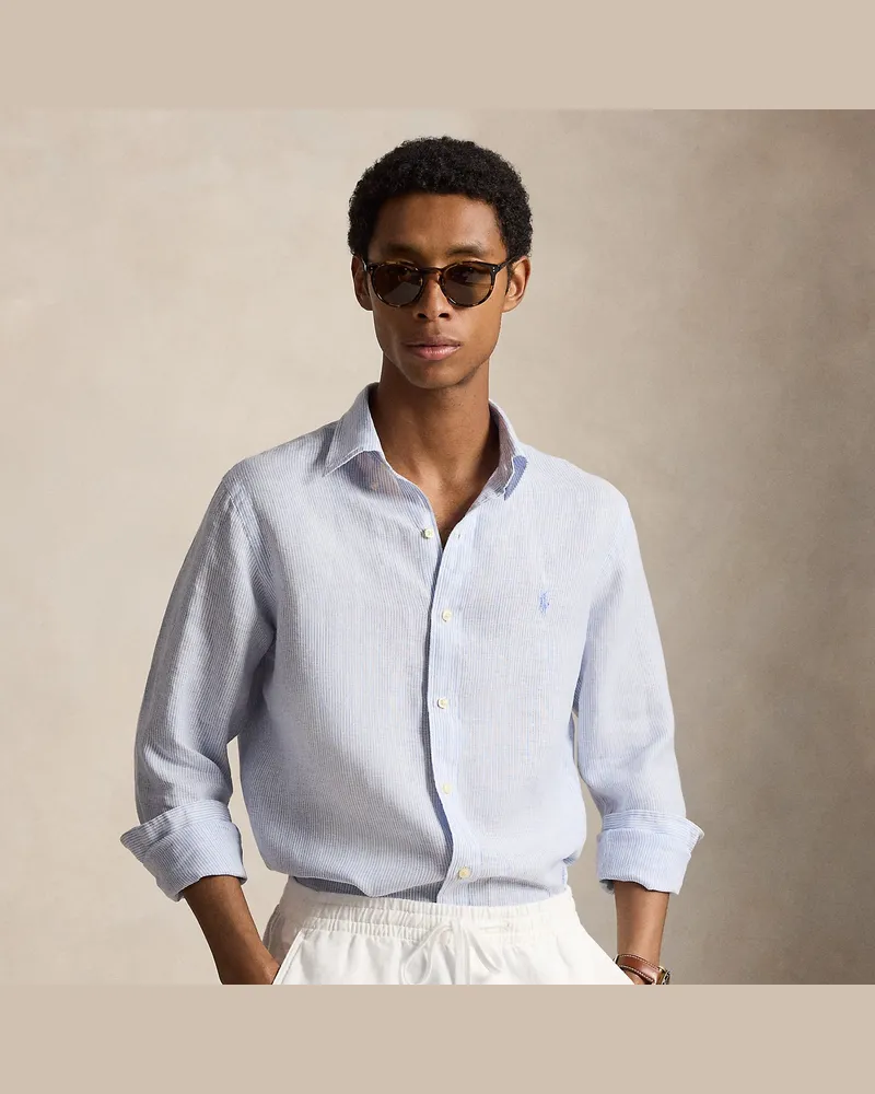 Ralph Lauren Gestreiftes Custom-Fit Leinenhemd Blue
