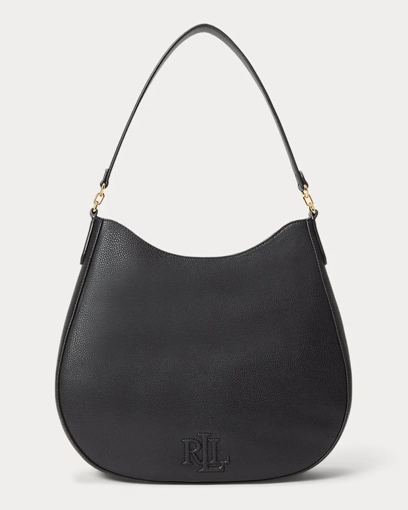 Ralph Lauren Große Narbenleder-Schultertasche Adley Black