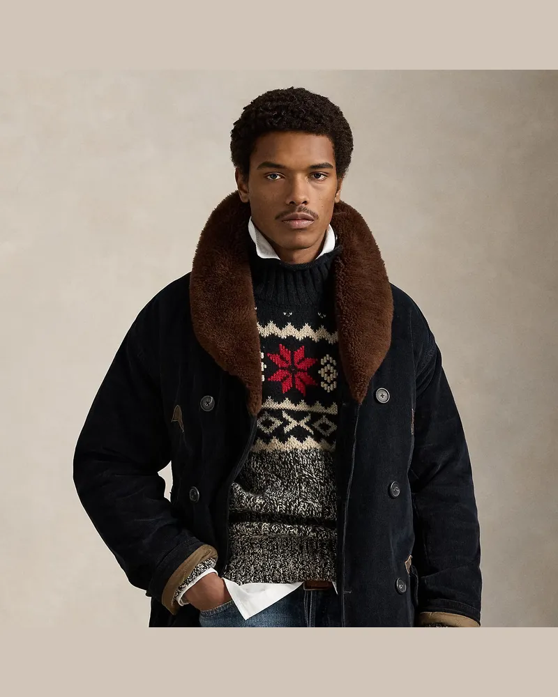 Ralph Lauren Ranch-Mantel mit Lammfellkragen Black