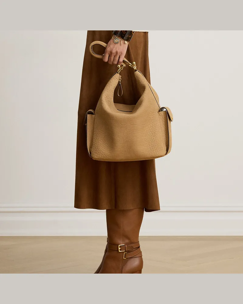 Ralph Lauren Große Schultertasche Blaike mit Prägung Tan