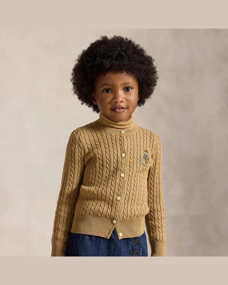 Ralph Lauren Strickjacke mit Polo Bear und Zopfmuster Tan