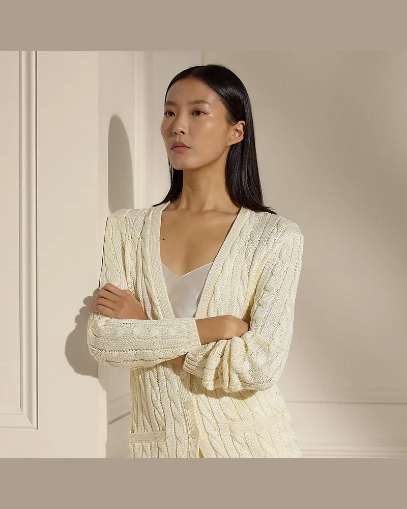 Ralph Lauren Seiden-Strickjacke mit Zopfmuster Cream