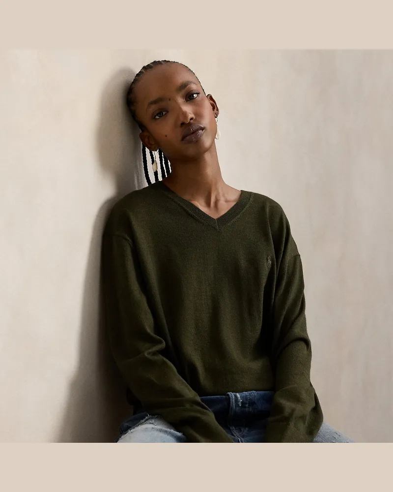 Ralph Lauren Wollpullover mit V-Ausschnitt Green