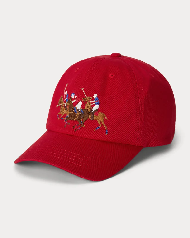 Ralph Lauren Baumwolltwill-Kappe mit Dreifach-Pony Red