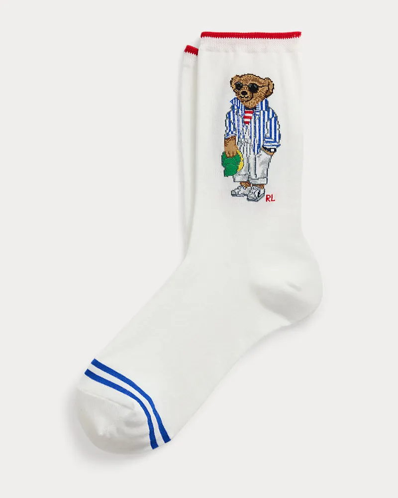 Ralph Lauren Crew-Socken mit Polo Bear White
