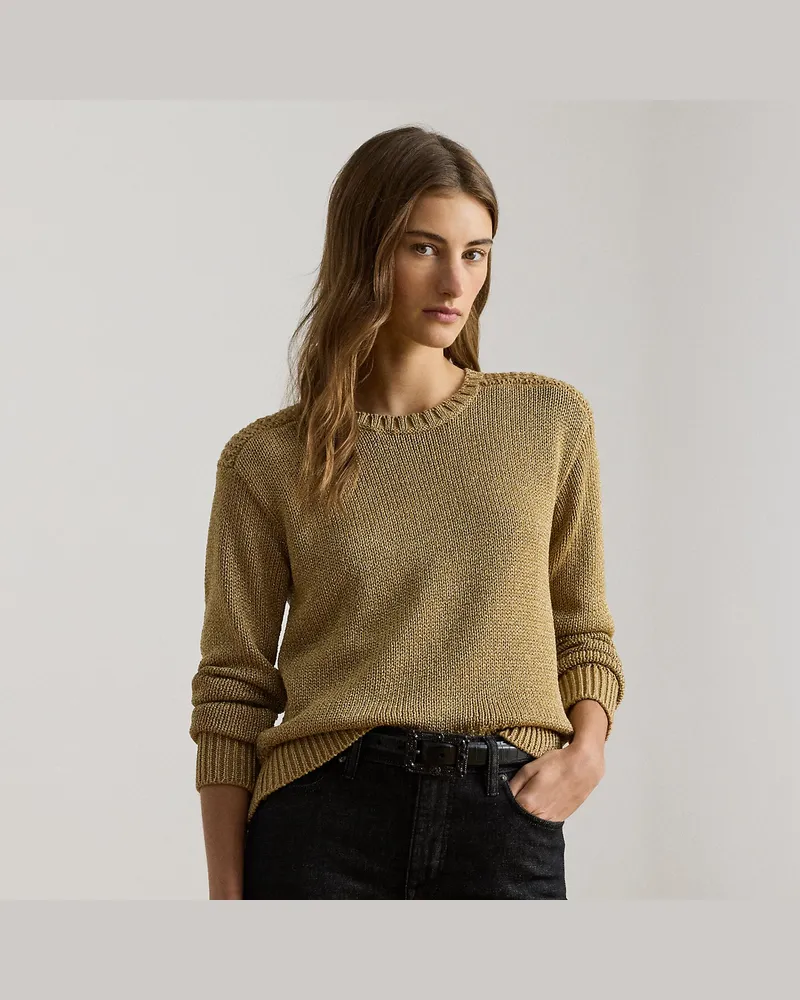 Ralph Lauren Metallic-Rundhalspullover mit Baumwolle Gold
