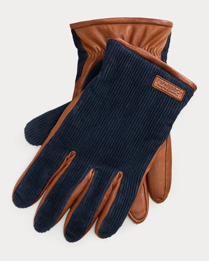Ralph Lauren Isolierte Kordsamt-Schafleder-Handschuhe Blue