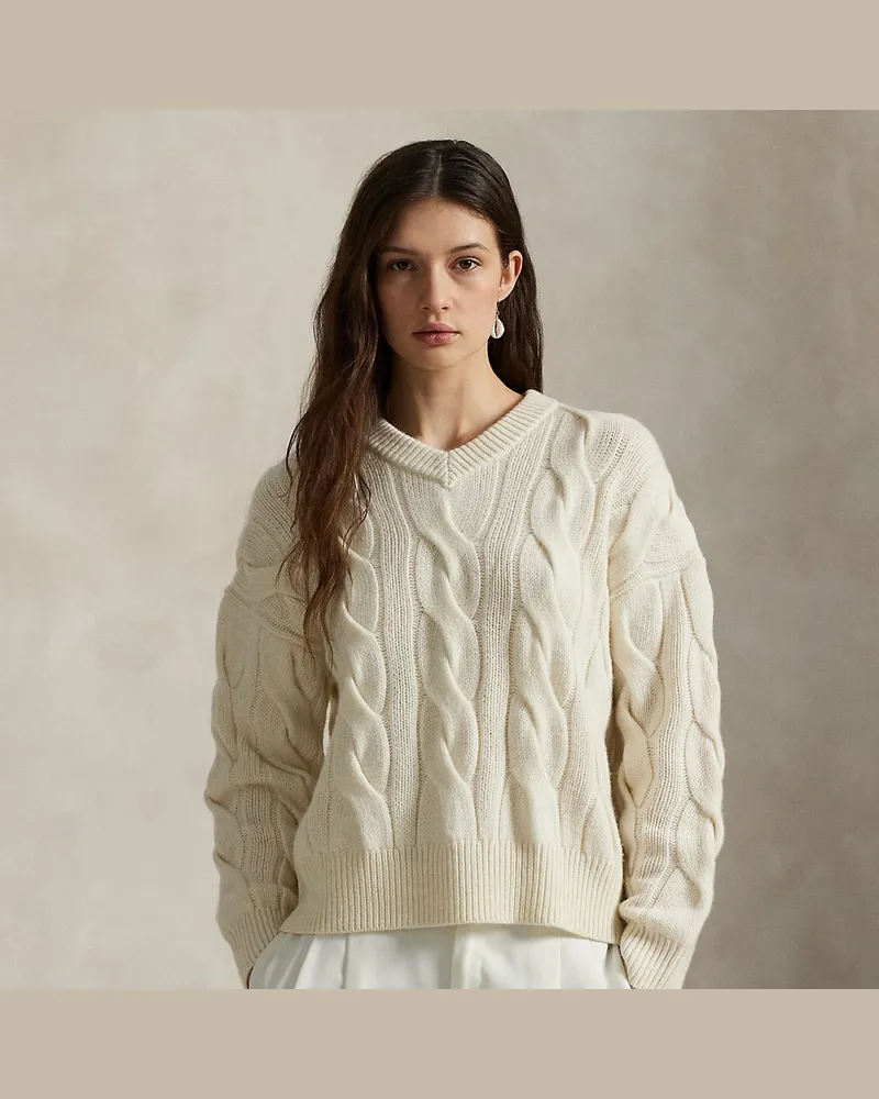 Ralph Lauren Woll-Kaschmir-Pullover mit Zopfmuster White