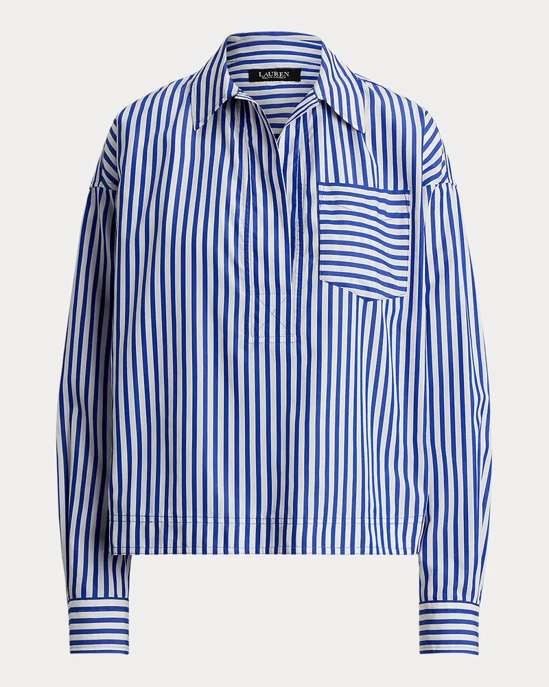 Ralph Lauren Verkürztes Baumwollhemd mit Streifen Blue