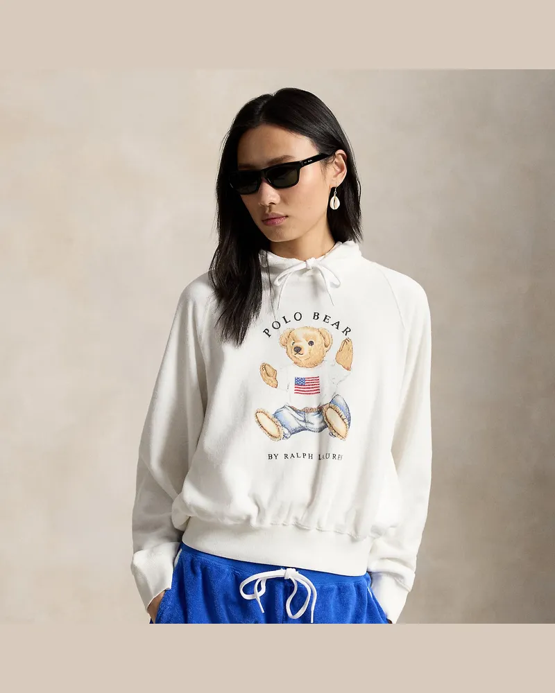 Ralph Lauren Shrunken-Fit Kapuzenshirt mit Polo Bear White
