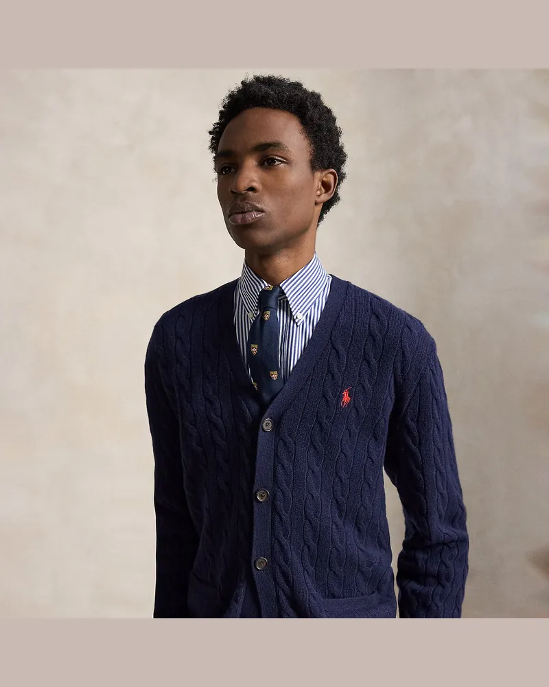 Ralph Lauren Woll-Kaschmirstrickjacke mit Zopfmuster Blue