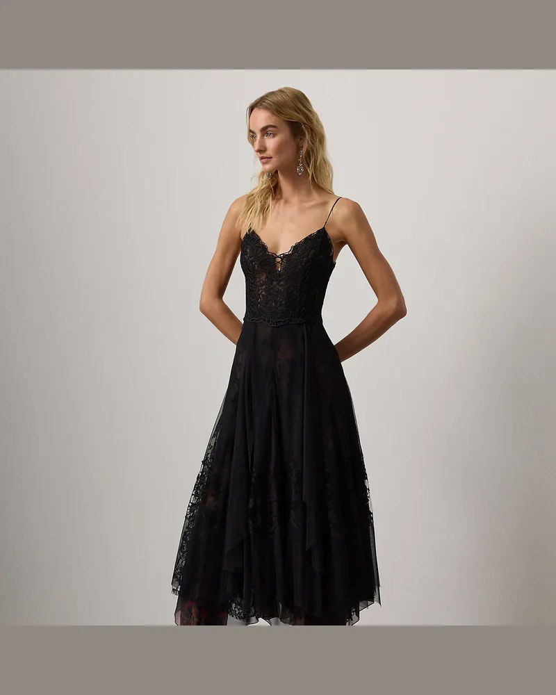 Ralph Lauren Besticktes Cocktailkleid Quinn aus Tüll Black