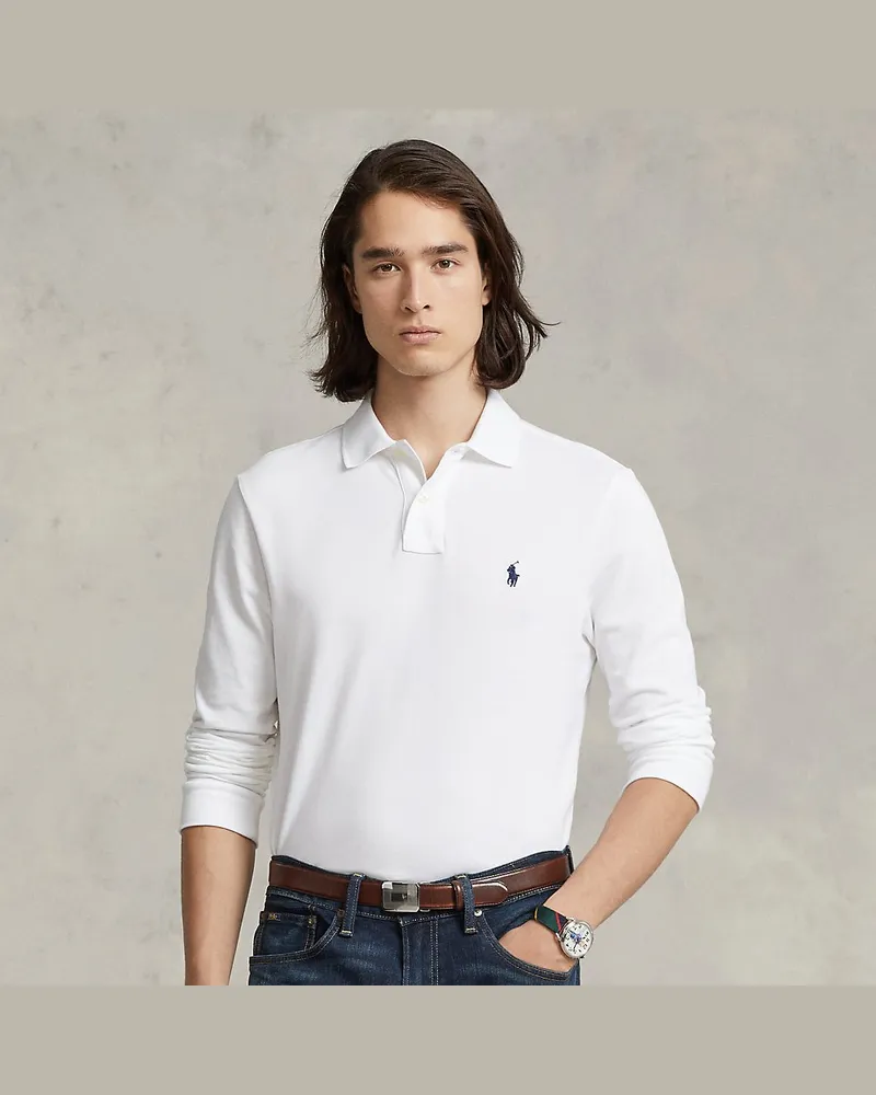 Ralph Lauren Slim-Fit Langarm-Polo aus Piqué White
