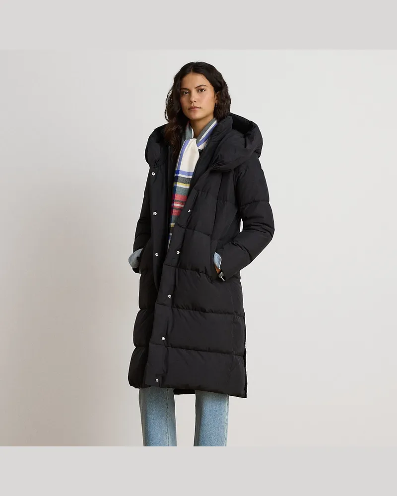 Ralph Lauren Stepp-Daunenmantel mit übergroßem Kragen Black