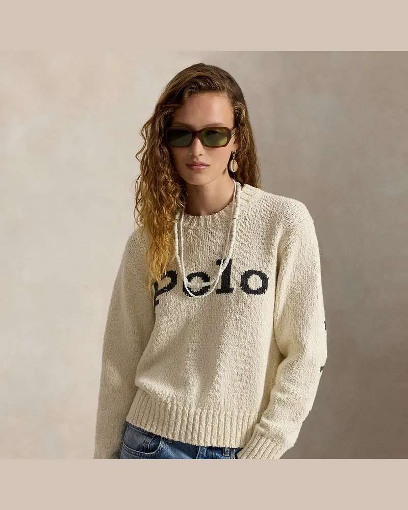 Ralph Lauren Rundhalspullover mit Flagge und Logo Cream