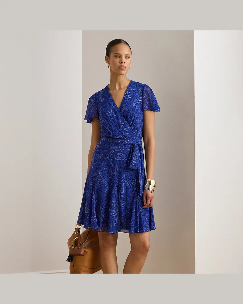 Ralph Lauren Georgette-Kleid mit Paisley-Motiv Blue