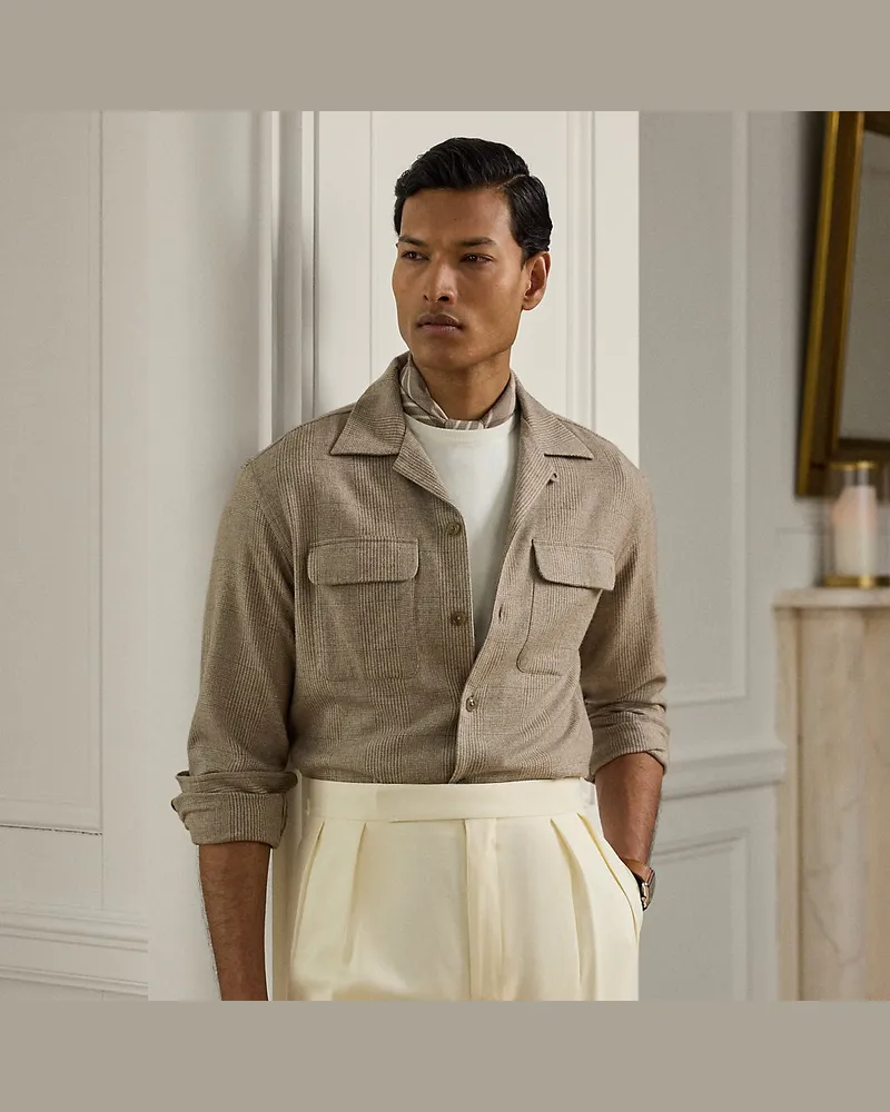Ralph Lauren Freizeit-Kurzarmhemd mit Glencheckmuster Tan