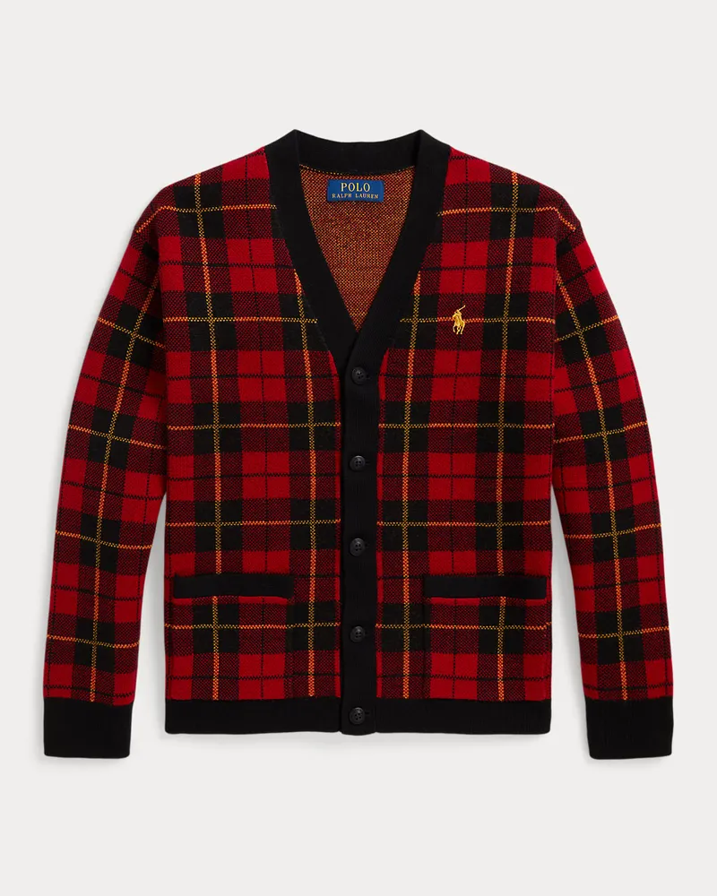 Ralph Lauren Karierter Woll-Cardigan mit V-Ausschnitt Black