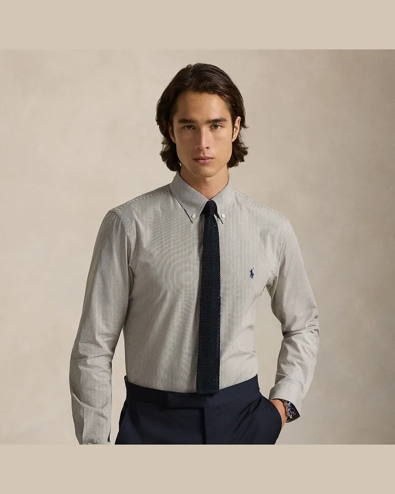 Ralph Lauren Gestreiftes Custom-Fit Hemd aus Popeline Brown