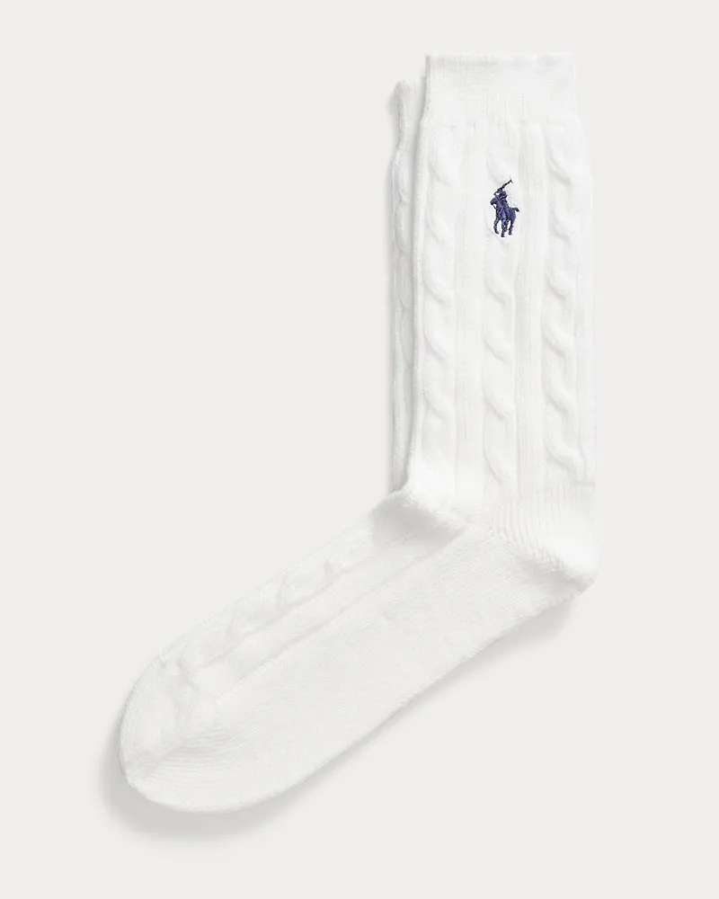 Ralph Lauren Crew-Socken mit Zopfmuster White