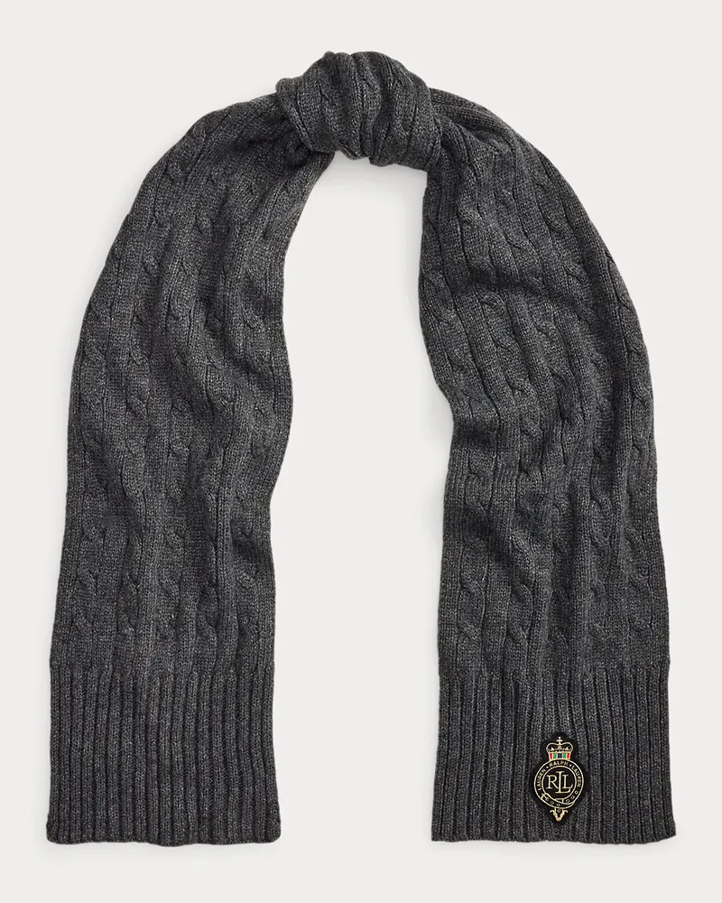 Ralph Lauren Schal mit Zopfmuster und Wappenaufnäher Grey