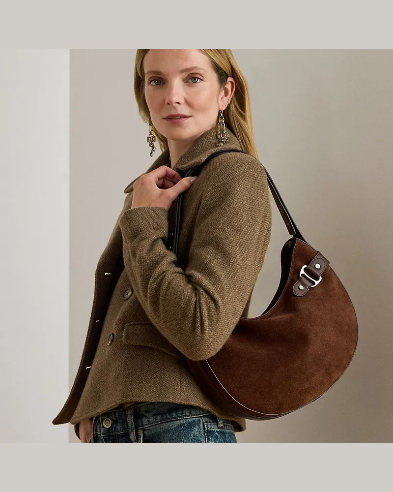 Ralph Lauren Große Schultertasche Tasha aus Wildleder Brown