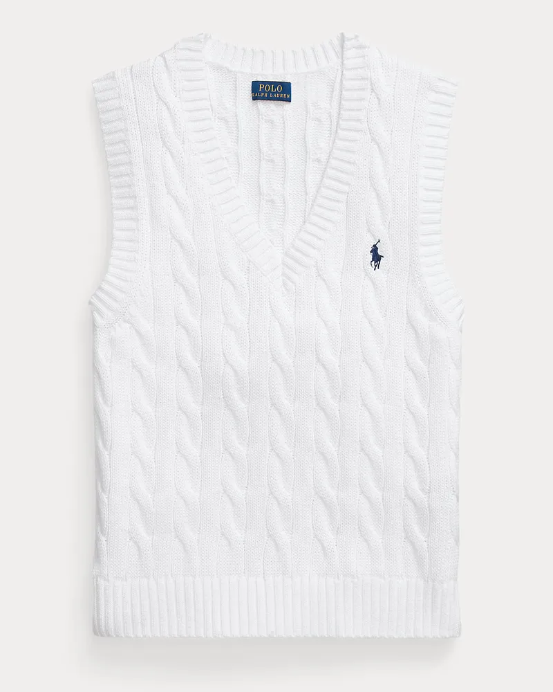 Ralph Lauren Zopfmusterpullunder mit V-Ausschnitt White
