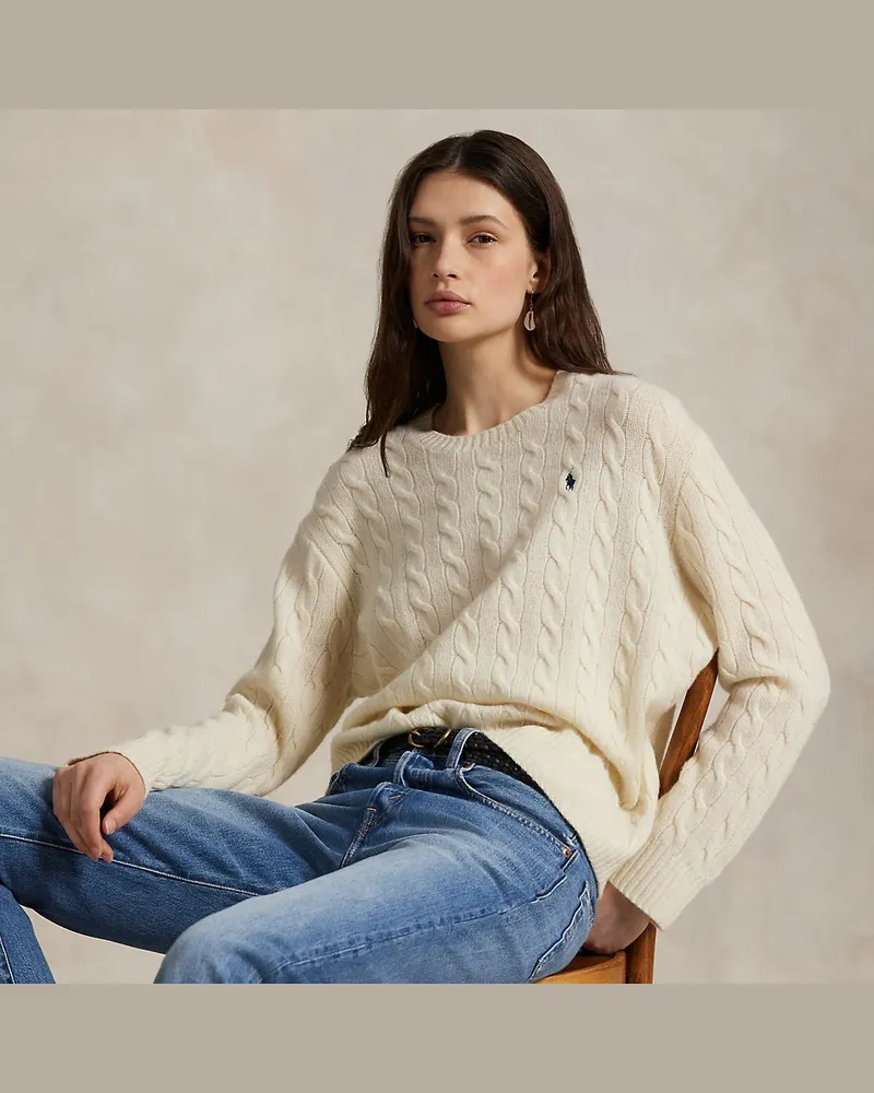 Ralph Lauren Woll-Kaschmir-Pullover mit Zopfmuster White