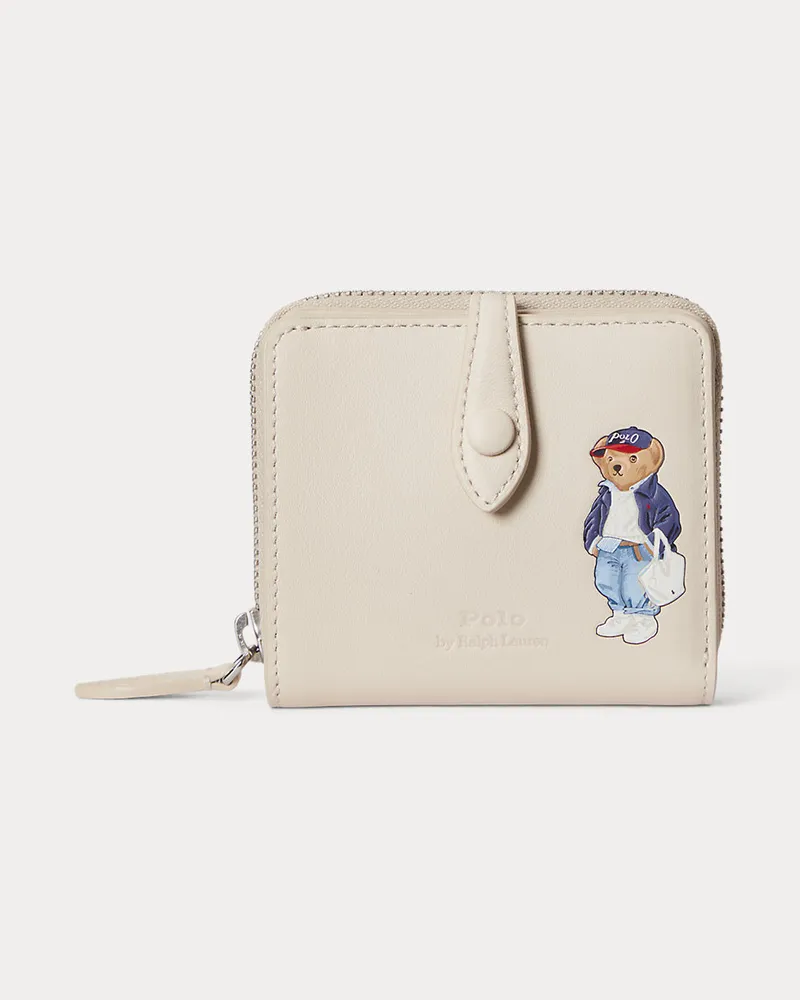 Ralph Lauren Kompakte Lederbrieftasche mit Polo Bear Cream