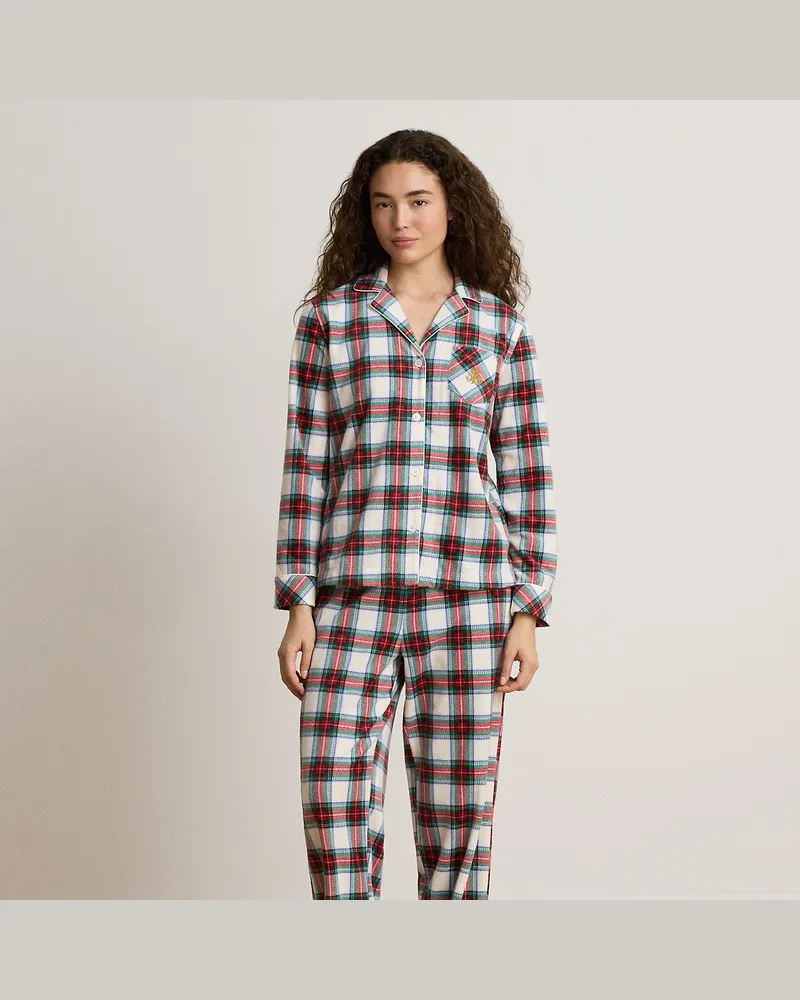 Ralph Lauren Karierter Pyjama aus Microfleece Cream