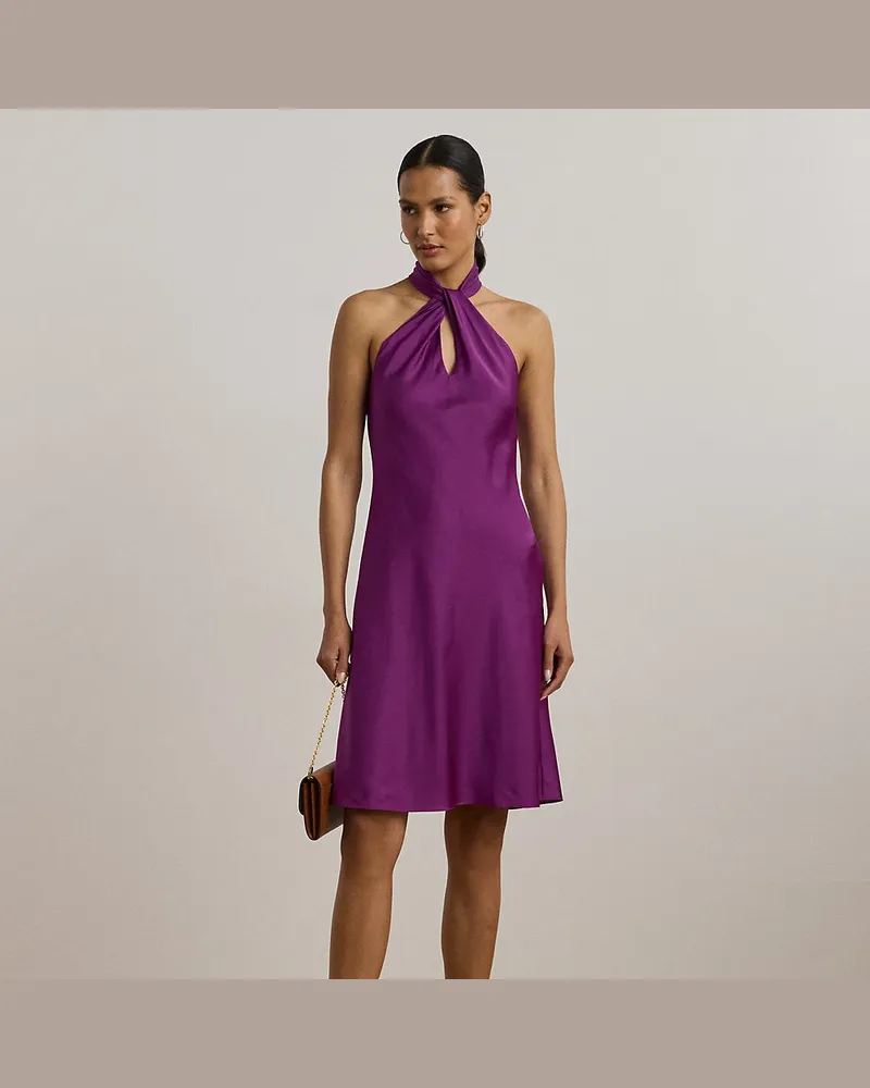 Ralph Lauren Neckholder-Cocktailkleid aus Charmeuse Purple