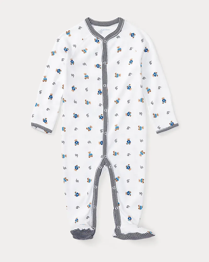 Ralph Lauren Baumwollstrampler mit Polo Bear Blue