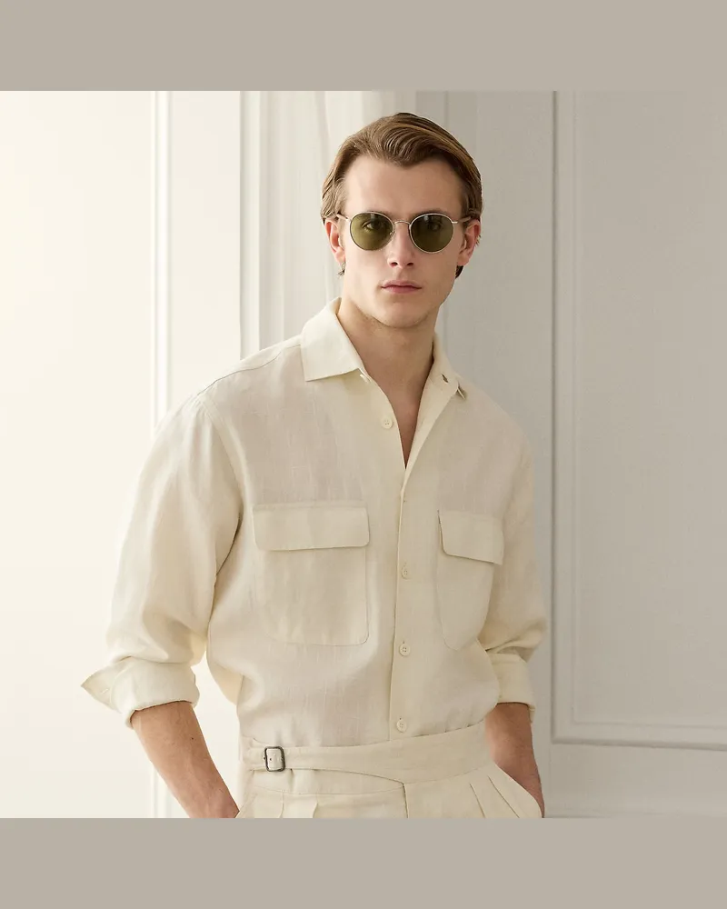 Ralph Lauren Relaxed-Fit Windowpane-Leinenhemd Cream