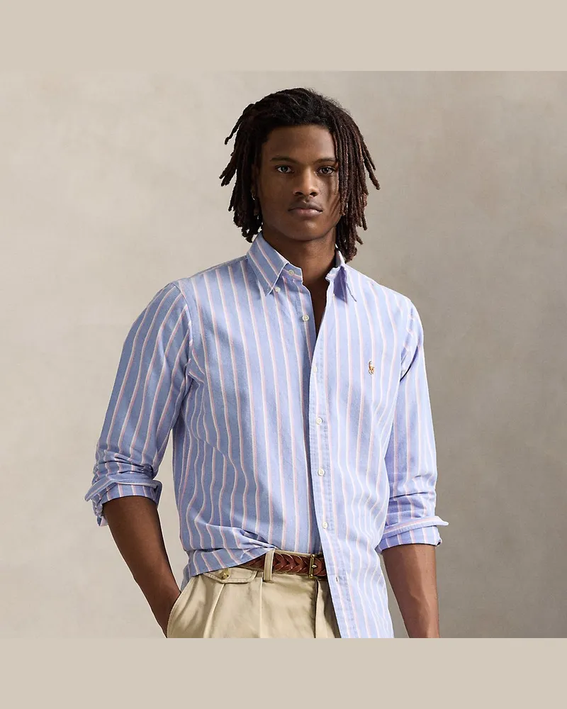 Ralph Lauren Gestreiftes Custom-Fit Oxfordhemd Blue