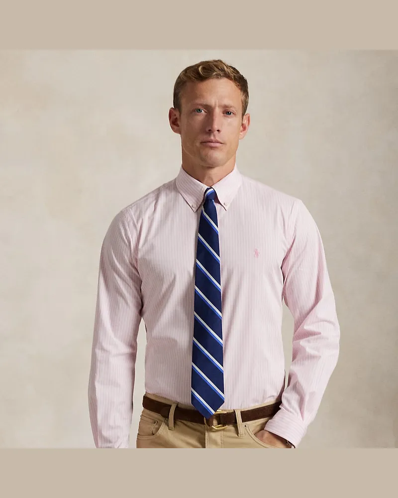 Ralph Lauren Gestreiftes Custom-Fit Hemd aus Popeline Pink