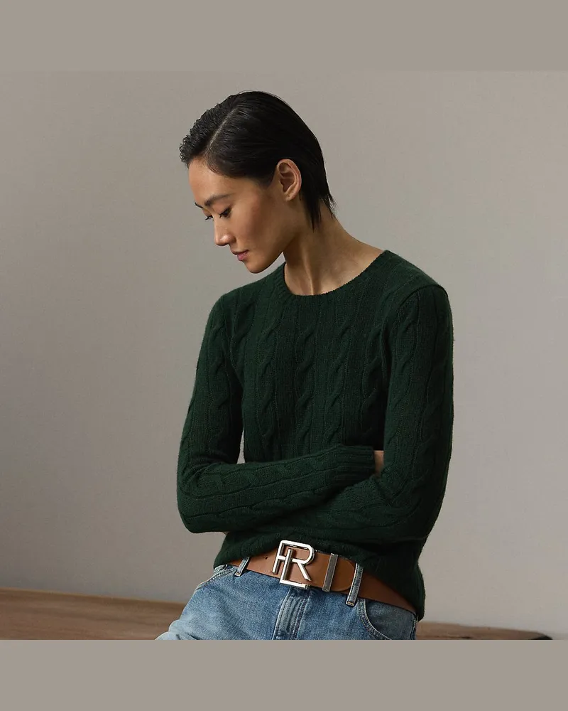 Ralph Lauren Kaschmir-Rundhalspullover mit Zopfmuster Green