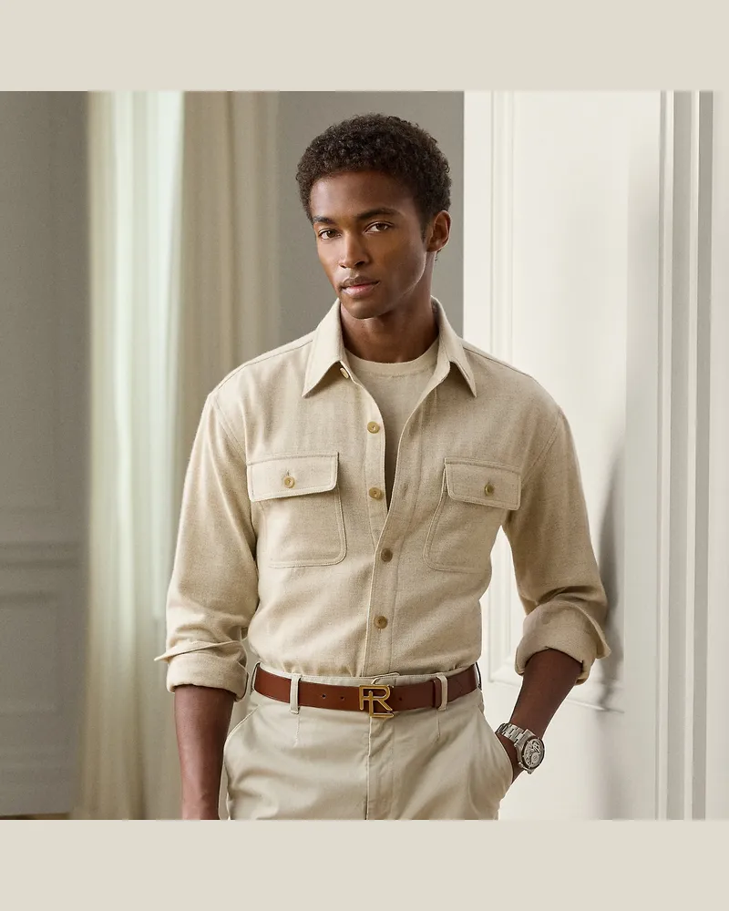 Ralph Lauren Baumwoll-Kaschmir-Hemd mit Fischgrat Tan