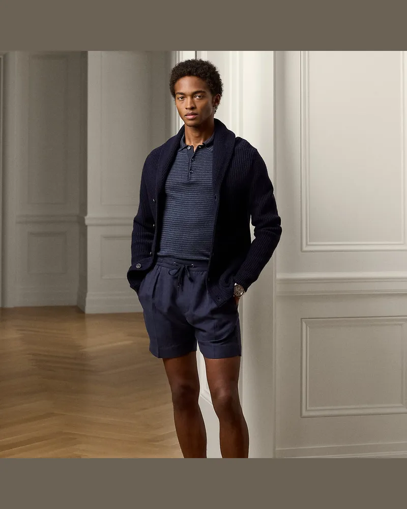 Ralph Lauren Handgeschneiderte Seiden-Leinen-Shorts Blue