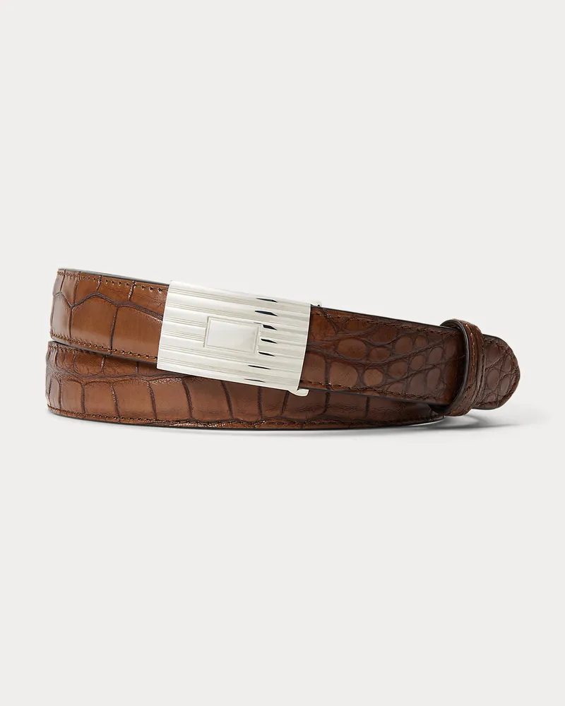 Ralph Lauren Alligatorledergürtel mit Silberschnalle Brown